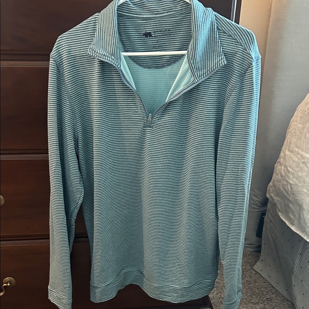 Men's Blue Striped Zip-Up Sweater